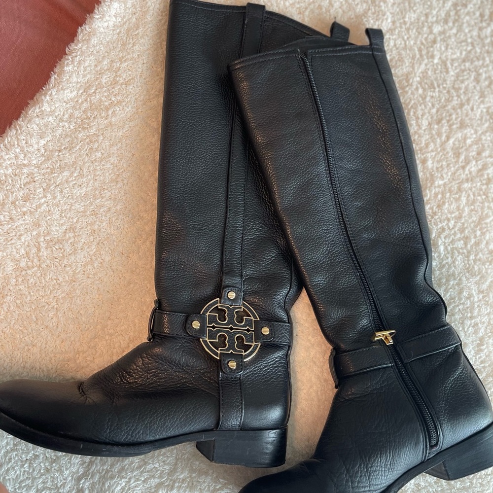 Tory Burch Amanda Black Leather Tall Riding boots size 6.5